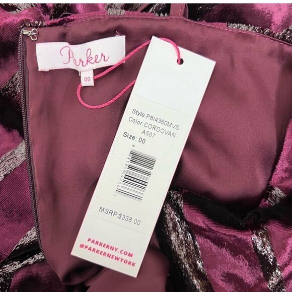 PARKER Selma V-neck Velvet Metallic Dress Cordovan Size 00 - Picture 11 of 14